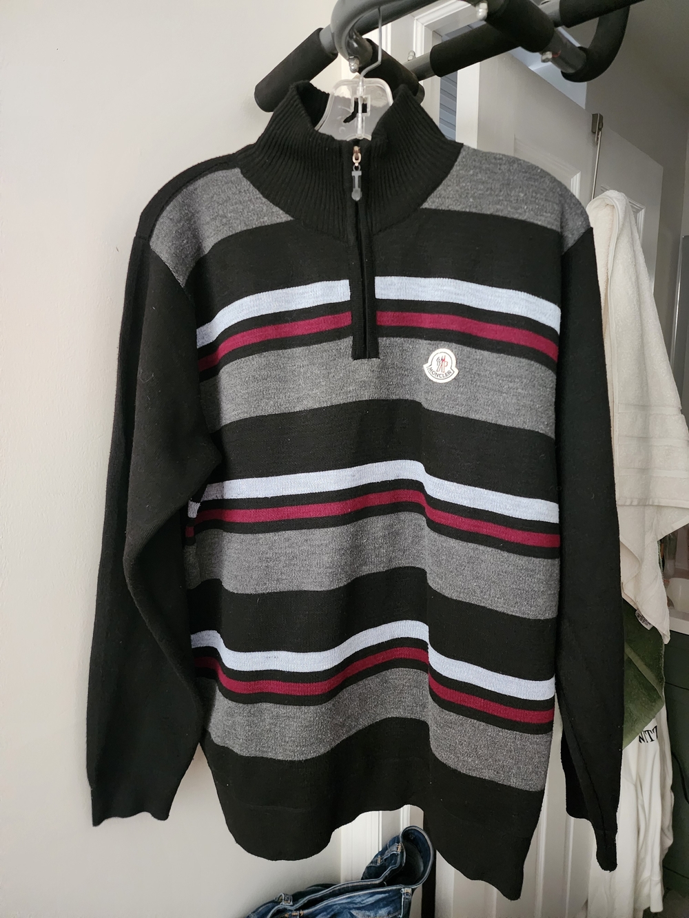 Black & Gray Striped Half-Zip Sweater